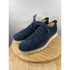 Cole Haan Mens ZeroGrand Navy Blue Suede Wingtip Full Brogue Oxford Casual Shoes